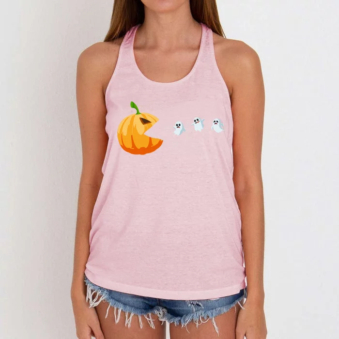 Halloween Costume Pumpkin Eating Ghosts Gift Women's Knotted Racerback Tank