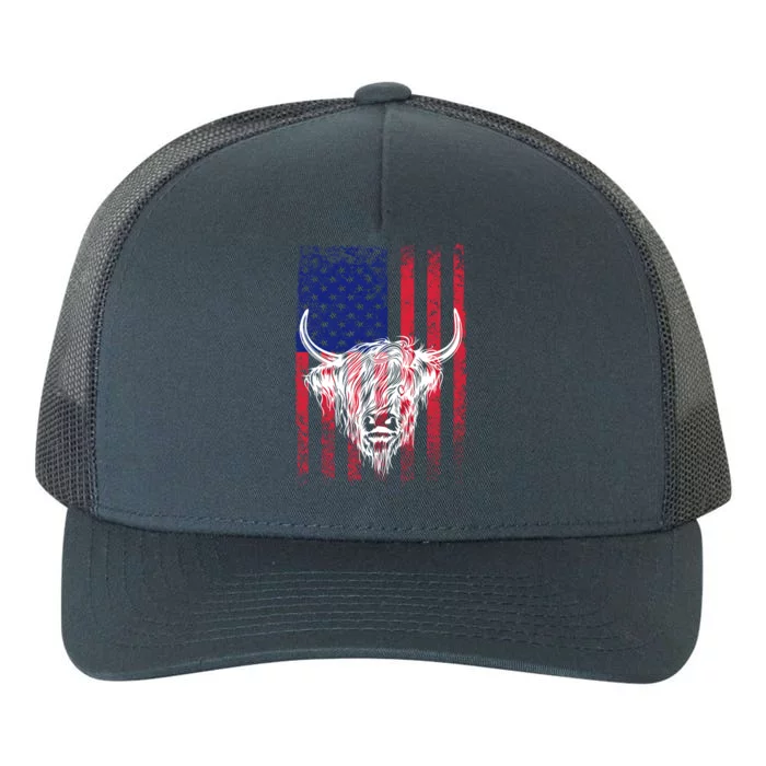 Highland Cow Patriotic Usa American Flag Cool Gift Fun Farming Cool Gift Yupoong Adult 5-Panel Trucker Hat