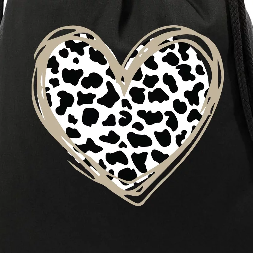 Heart Cow Pattern For Cow Lover Drawstring Bag