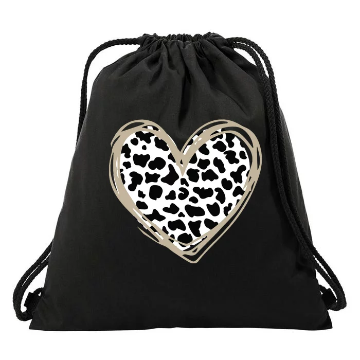 Heart Cow Pattern For Cow Lover Drawstring Bag