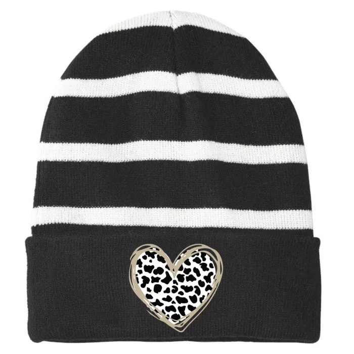 Heart Cow Pattern For Cow Lover Striped Beanie with Solid Band