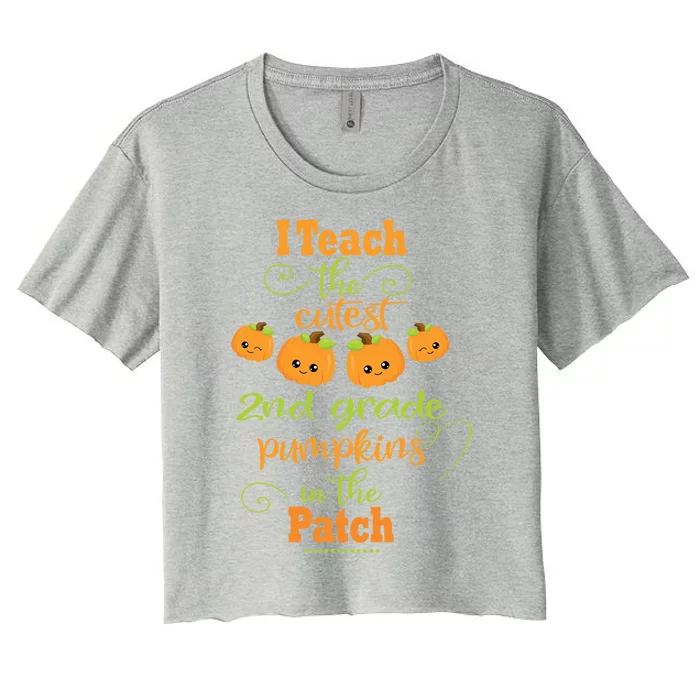 Halloween Cutest Pumpkins Funny Second Grade Teacher Gift Women's Crop Top Tee