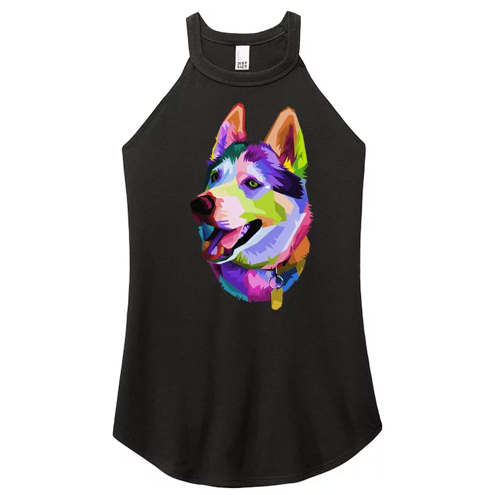 Huskie Colorful Pop Art Portrait For Dog Owners Chukcha Sibe Women’s Perfect Tri Rocker Tank