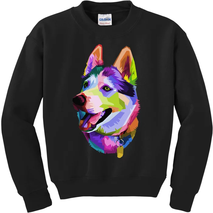 Huskie Colorful Pop Art Portrait For Dog Owners Chukcha Sibe Kids Sweatshirt