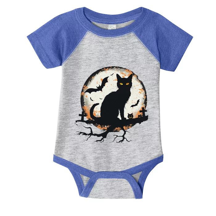 Halloween Cat Pumpkin Bat Moon Cemetery Scary Infant Baby Jersey Bodysuit