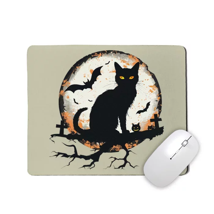 Halloween Cat Pumpkin Bat Moon Cemetery Scary Mousepad