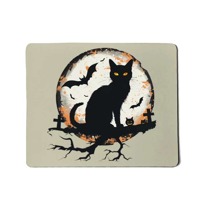 Halloween Cat Pumpkin Bat Moon Cemetery Scary Mousepad