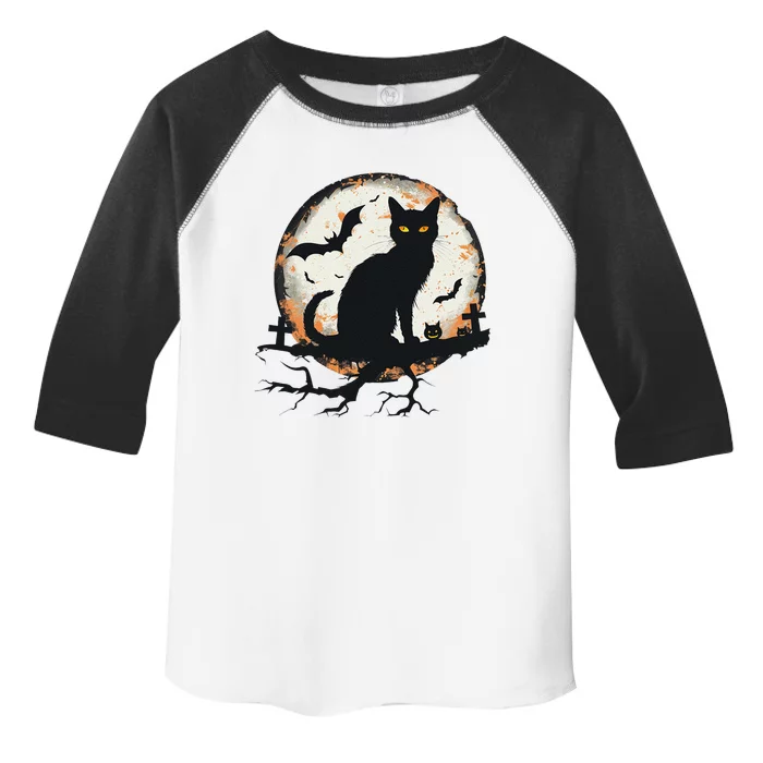 Halloween Cat Pumpkin Bat Moon Cemetery Scary Toddler Fine Jersey T-Shirt