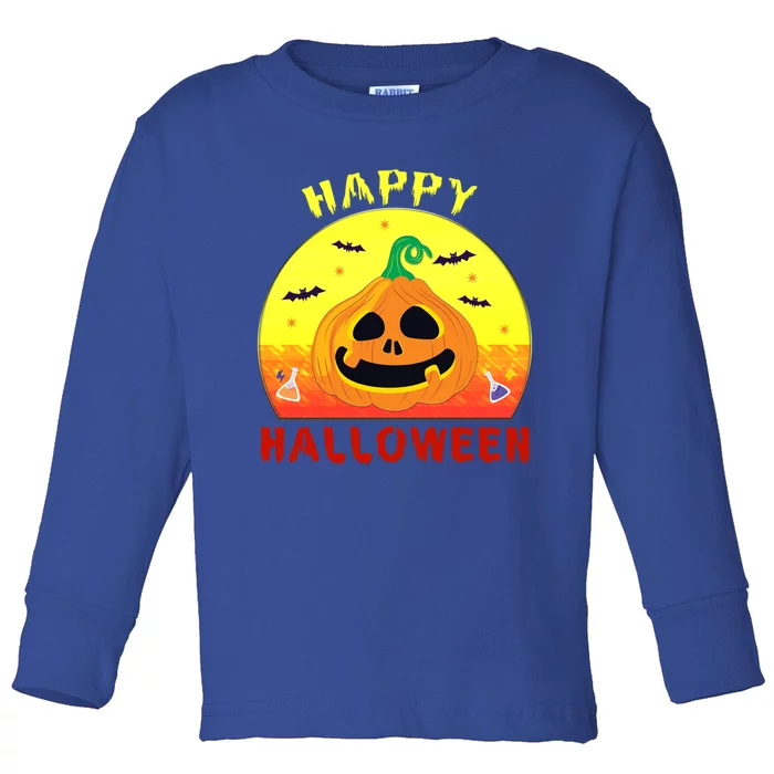 Halloween Coolest Pumpkin Vintage Moon Cutest Bats The Witch Gift Toddler Long Sleeve Shirt