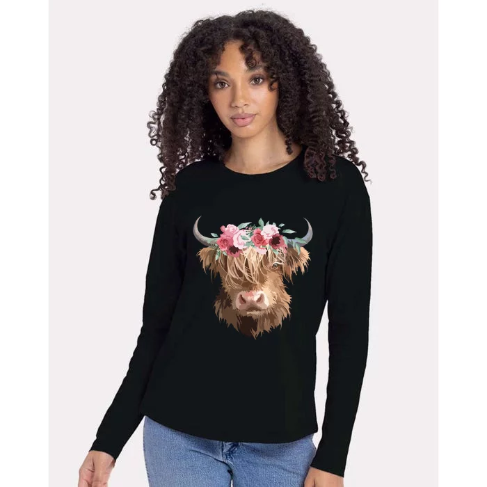 Highland Cow Painting Womens Cotton Relaxed Long Sleeve T-Shirt