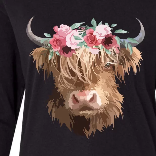 Highland Cow Painting Womens Cotton Relaxed Long Sleeve T-Shirt