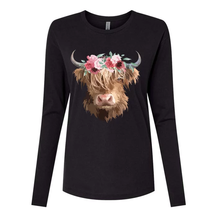 Highland Cow Painting Womens Cotton Relaxed Long Sleeve T-Shirt