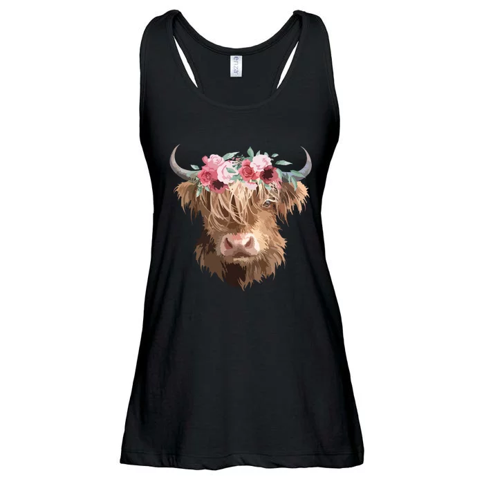 Highland Cow Painting Ladies Essential Flowy Tank