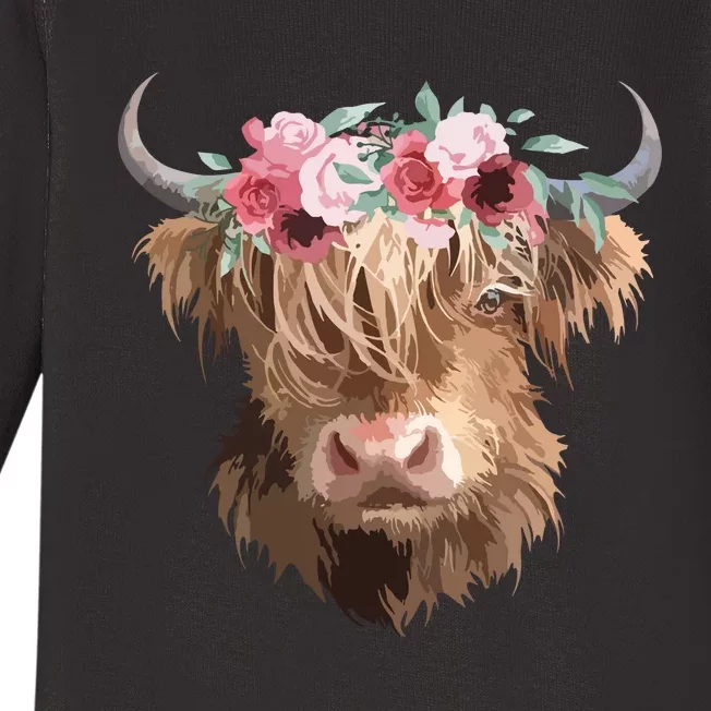 Highland Cow Painting Baby Long Sleeve Bodysuit