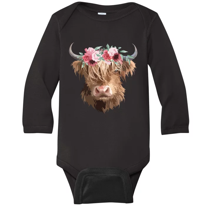 Highland Cow Painting Baby Long Sleeve Bodysuit