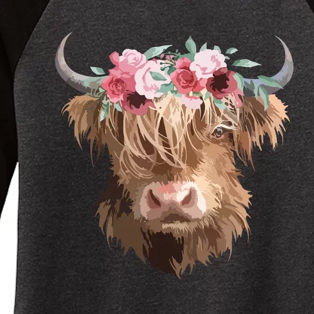 Highland Cow Painting Women's Tri-Blend 3/4-Sleeve Raglan Shirt