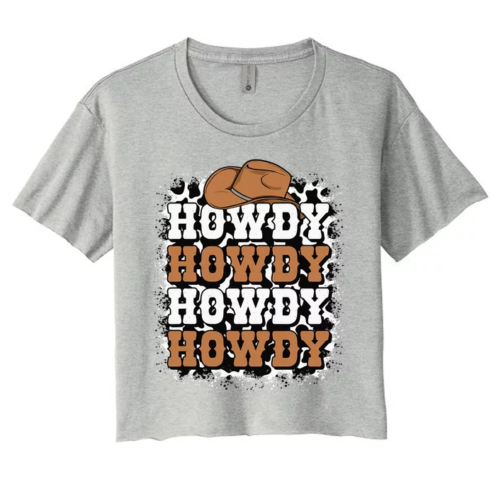 Howdy Cow Print Western Country Cowgirl Cowboy Texas Rodeo Women's Crop Top Tee