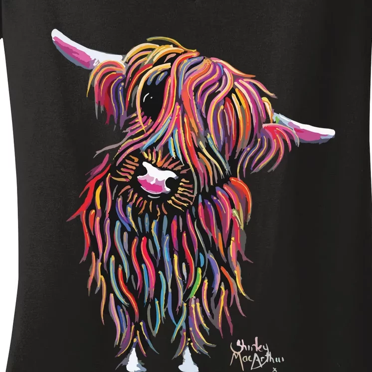 HiGHLaND CoW PRiNT ANiMaL PRiNT BoLLY Women's V-Neck T-Shirt