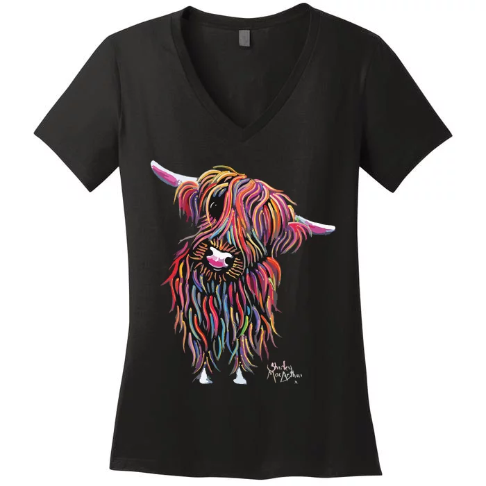 HiGHLaND CoW PRiNT ANiMaL PRiNT BoLLY Women's V-Neck T-Shirt