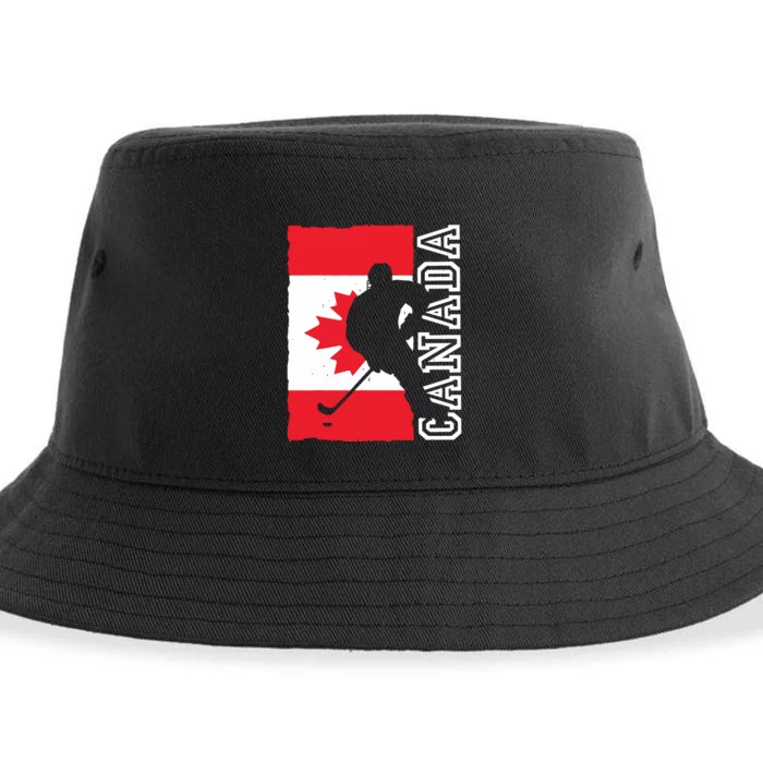 Hockey Canadian Patriotic Flag Sustainable Bucket Hat