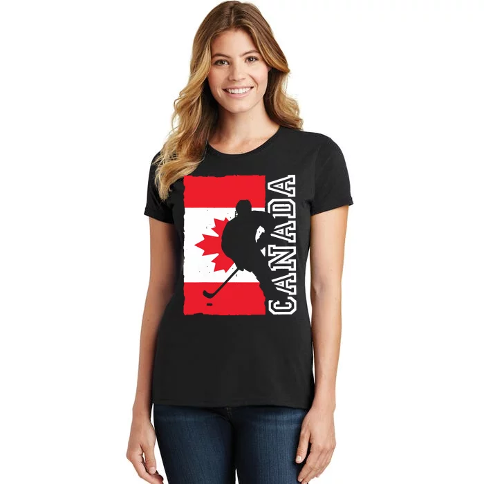 Hockey Canadian Patriotic Flag Women's T-Shirt