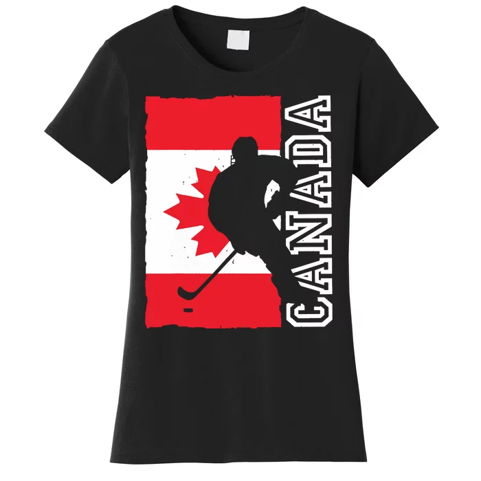 Hockey Canadian Patriotic Flag Women's T-Shirt