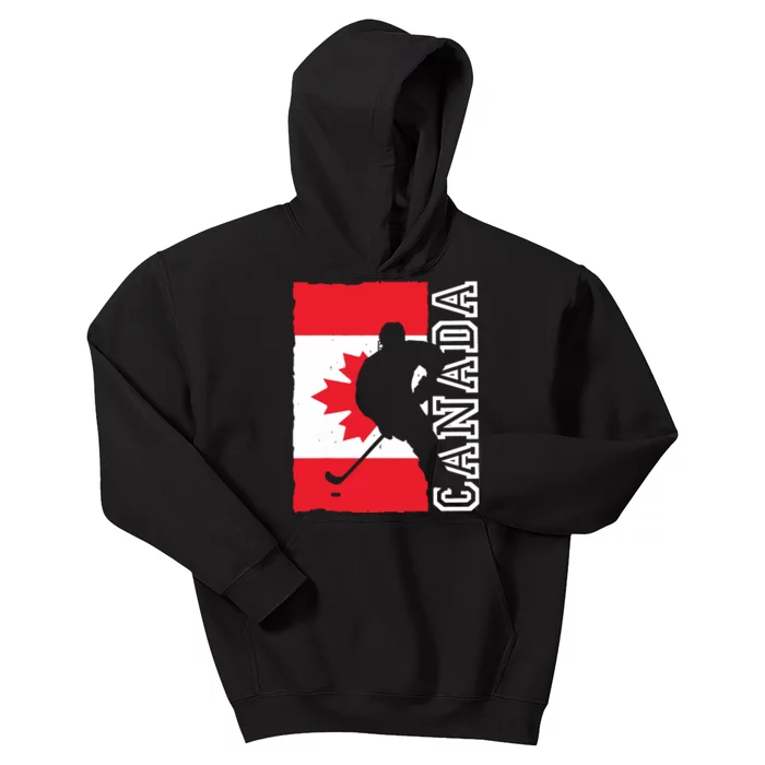 Hockey Canadian Patriotic Flag Kids Hoodie