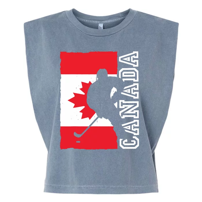 Hockey Canadian Patriotic Flag Garment-Dyed Women's Muscle Tee