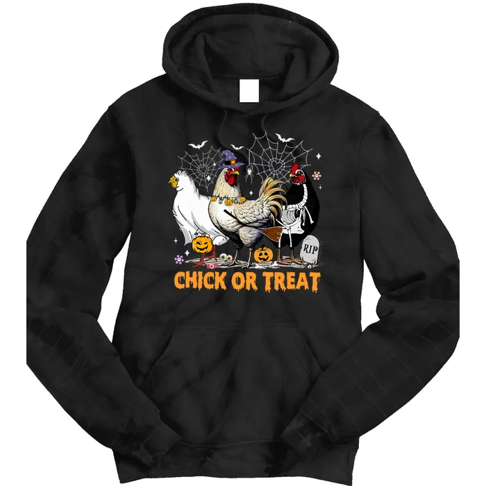 Halloween Chicken Pumpkin Chick Or Treat Spooky Season Tie Dye Hoodie