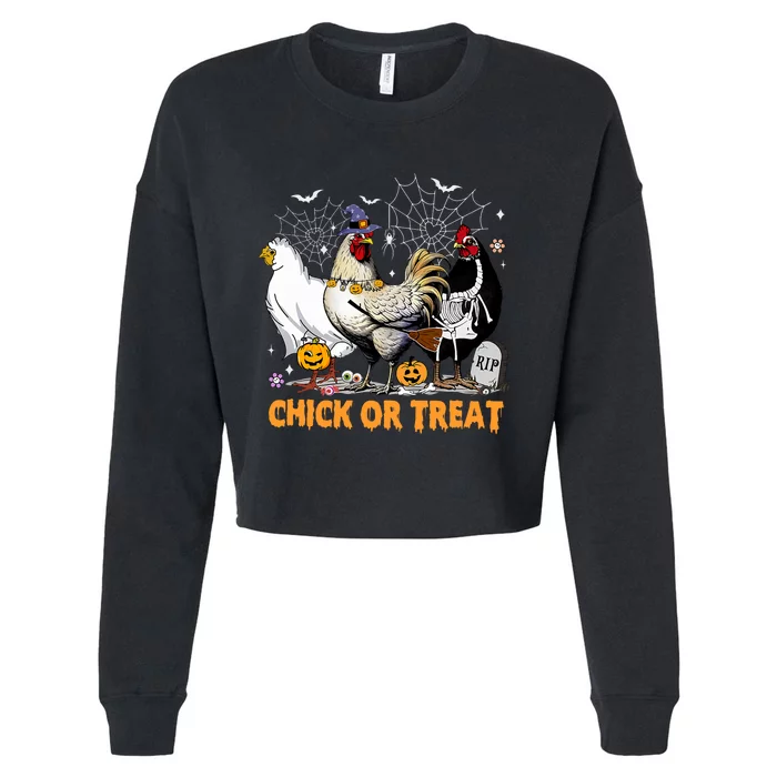 Halloween Chicken Pumpkin Chick Or Treat Spooky Season Cropped Pullover Crew