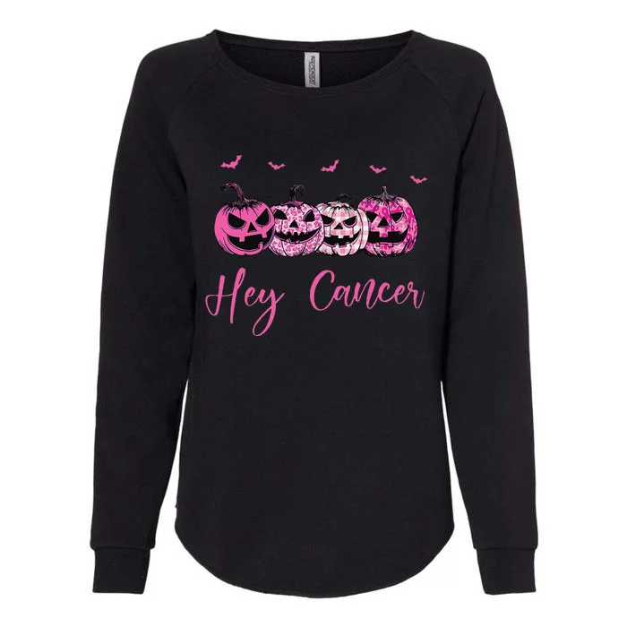 Hey Cancer Pin.K Ribbon Pumpkin Jack O Lantern Breast Cancer Womens California Wash Sweatshirt