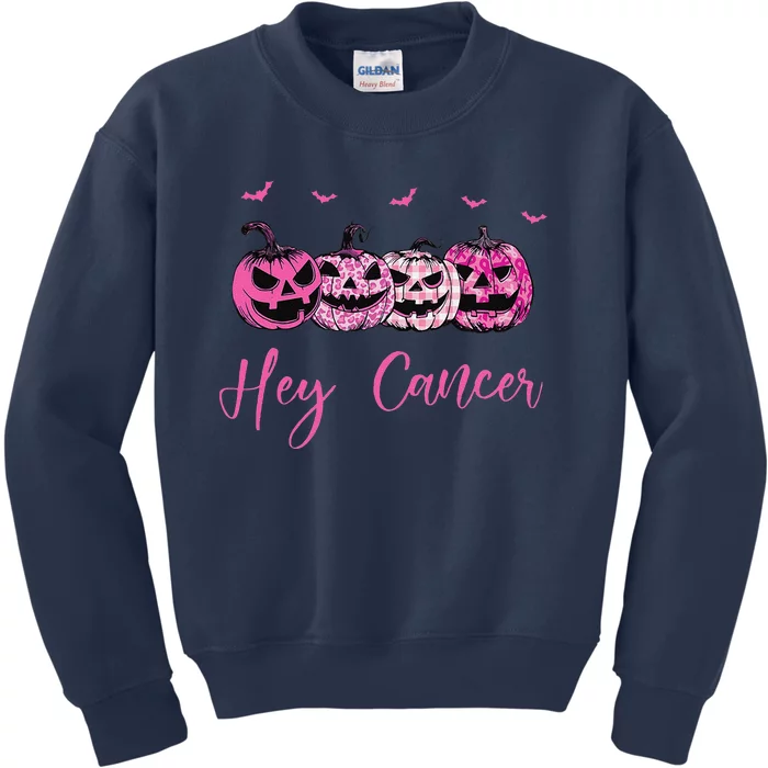 Hey Cancer Pin.K Ribbon Pumpkin Jack O Lantern Breast Cancer Kids Sweatshirt