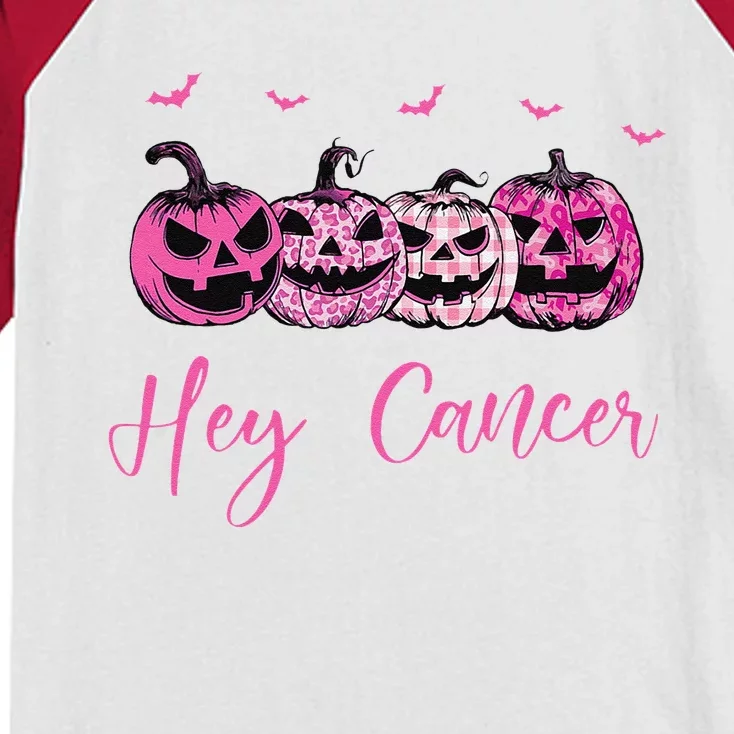 Hey Cancer Pin.K Ribbon Pumpkin Jack O Lantern Breast Cancer Kids Colorblock Raglan Jersey