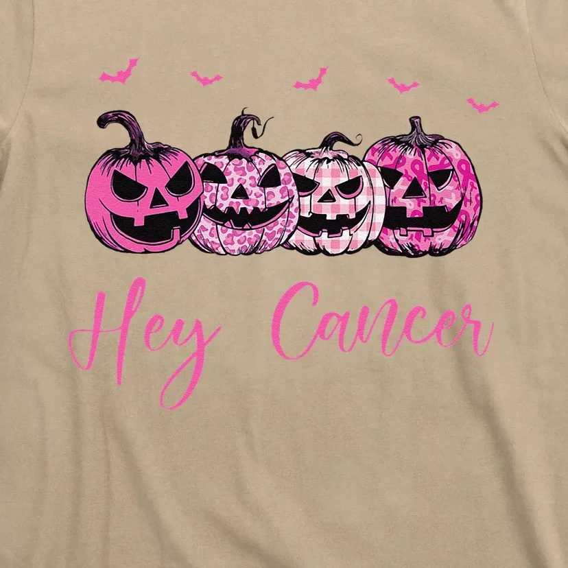 Hey Cancer Pin.K Ribbon Pumpkin Jack O Lantern Breast Cancer T-Shirt