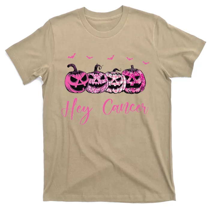 Hey Cancer Pin.K Ribbon Pumpkin Jack O Lantern Breast Cancer T-Shirt