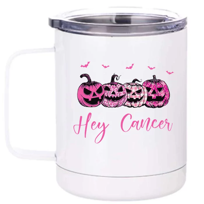 Hey Cancer Pin.K Ribbon Pumpkin Jack O Lantern Breast Cancer Front & Back 12oz Stainless Steel Tumbler Cup