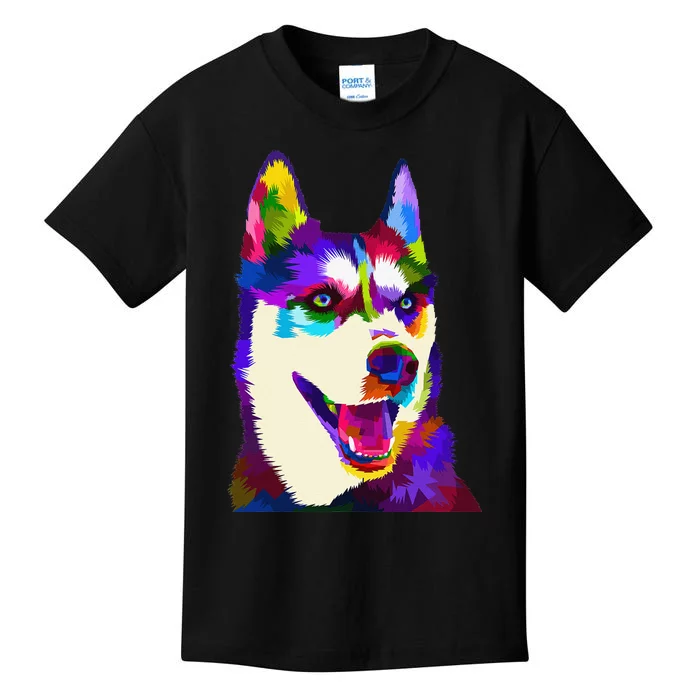 Husky Colorful Pop Art Portrait For Dog Owners Chukcha Sibe Kids T-Shirt