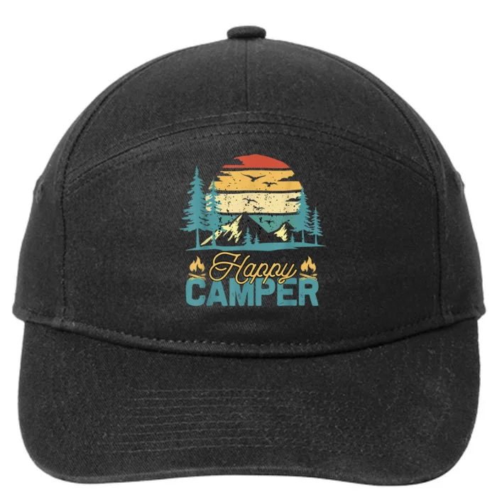 Happy Camper Retro Vintage Funny Matching Camping Crew 7-Panel Snapback Hat