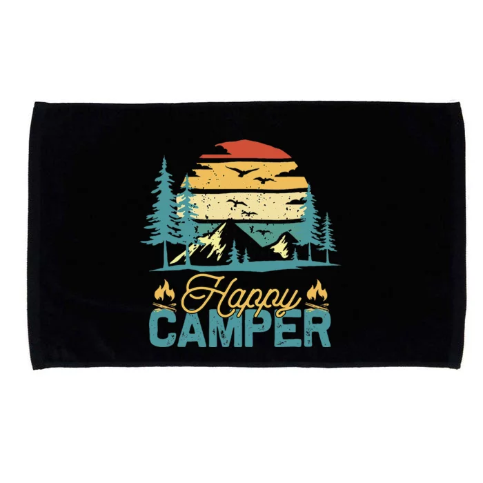 Happy Camper Retro Vintage Funny Matching Camping Crew Microfiber Hand Towel