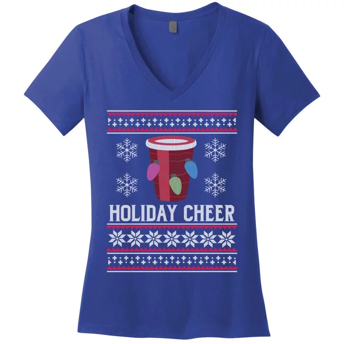 Holiday Cheer Red Solo Cup Ugly Christmas Beer Pong Xmas Gift Women's V-Neck T-Shirt