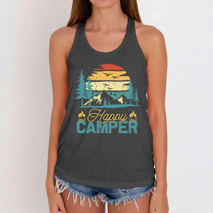 Happy Camper Retro Vintage Funny Matching Camping Crew Women's Knotted Racerback Tank