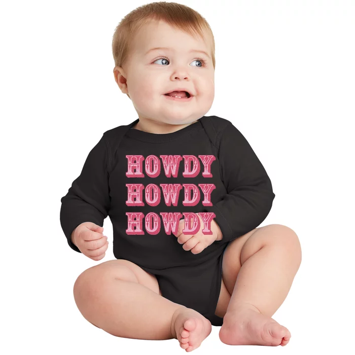 Howdy Cowgirl Retro Vintage Country Western Yeehaw Cowgirl Baby Long Sleeve Bodysuit