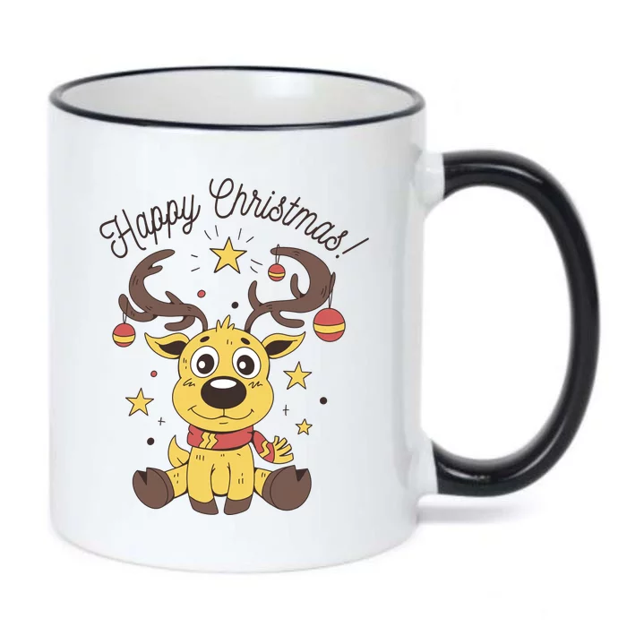 Happy Christmas Reindeer Holiday Black Color Changing Mug