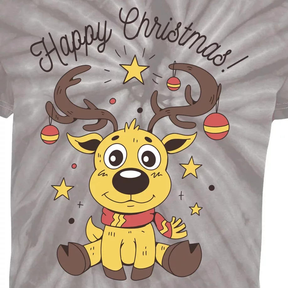 Happy Christmas Reindeer Holiday Kids Tie-Dye T-Shirt