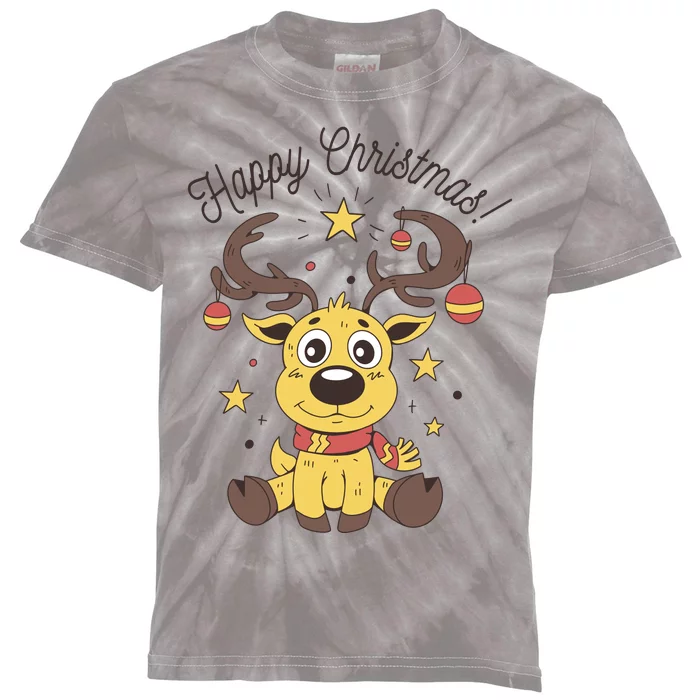 Happy Christmas Reindeer Holiday Kids Tie-Dye T-Shirt