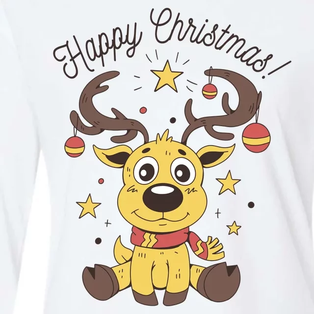 Happy Christmas Reindeer Holiday Womens Cotton Relaxed Long Sleeve T-Shirt