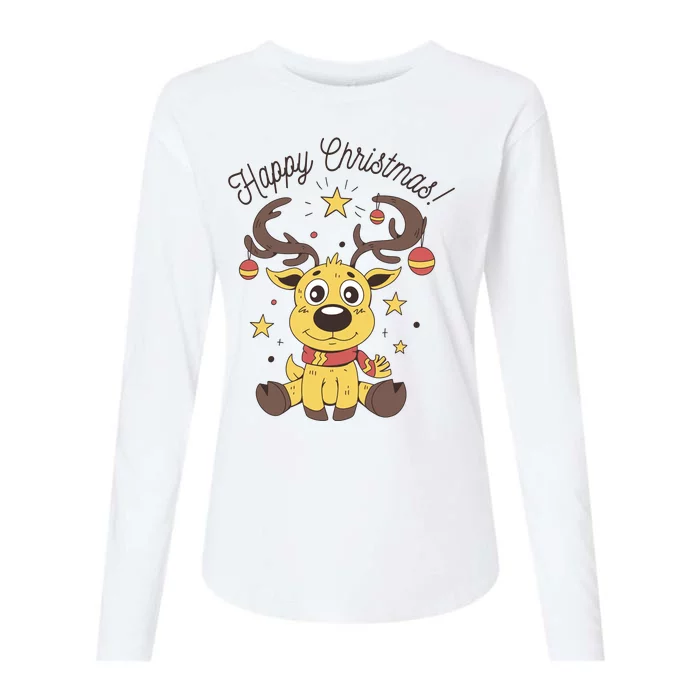 Happy Christmas Reindeer Holiday Womens Cotton Relaxed Long Sleeve T-Shirt