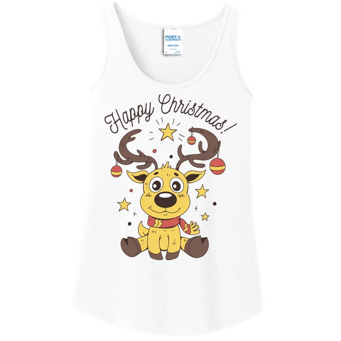 Happy Christmas Reindeer Holiday Ladies Essential Tank