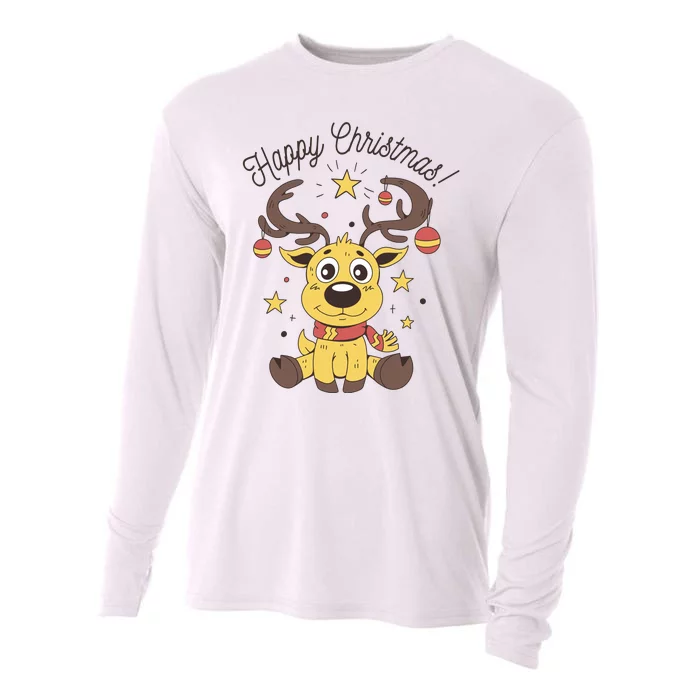 Happy Christmas Reindeer Holiday Cooling Performance Long Sleeve Crew