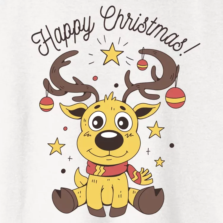 Happy Christmas Reindeer Holiday Women's Crop Top Tee